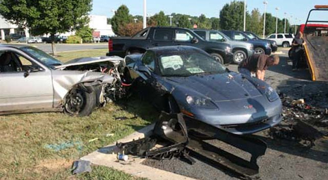 State Trooper Crashes Into a Corvette Parked at a Maryland Chevy Dealership