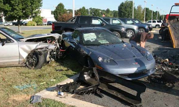 State Trooper Hits a Corvette Parked at a Maryland Chevy Dealership