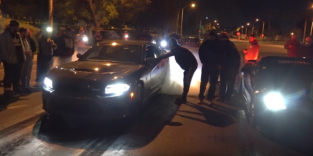 Charger Hellcat street races C7 Corvette for cash