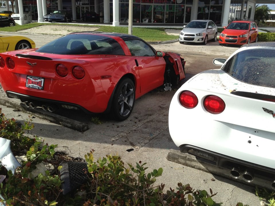 Drunk Driver Crashes Into Corvette Grand Sports at Chevy Dealership