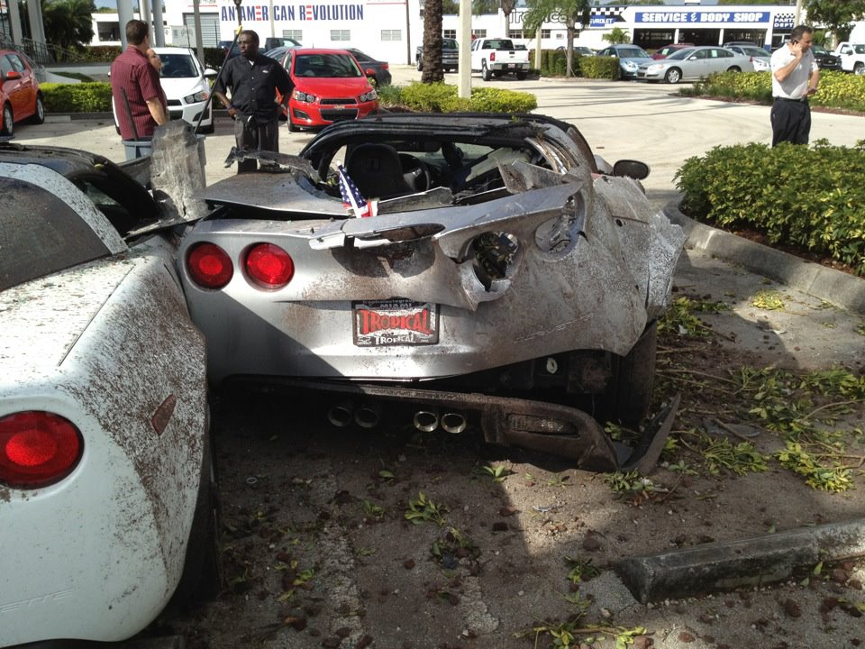 Drunk Driver Crashes Into Corvette Grand Sports at Chevy Dealership