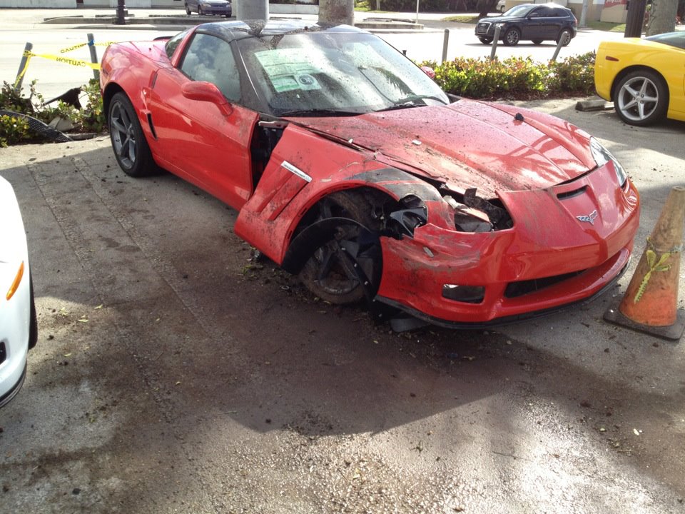 Drunk Driver Crashes Into Corvette Grand Sports at Chevy Dealership