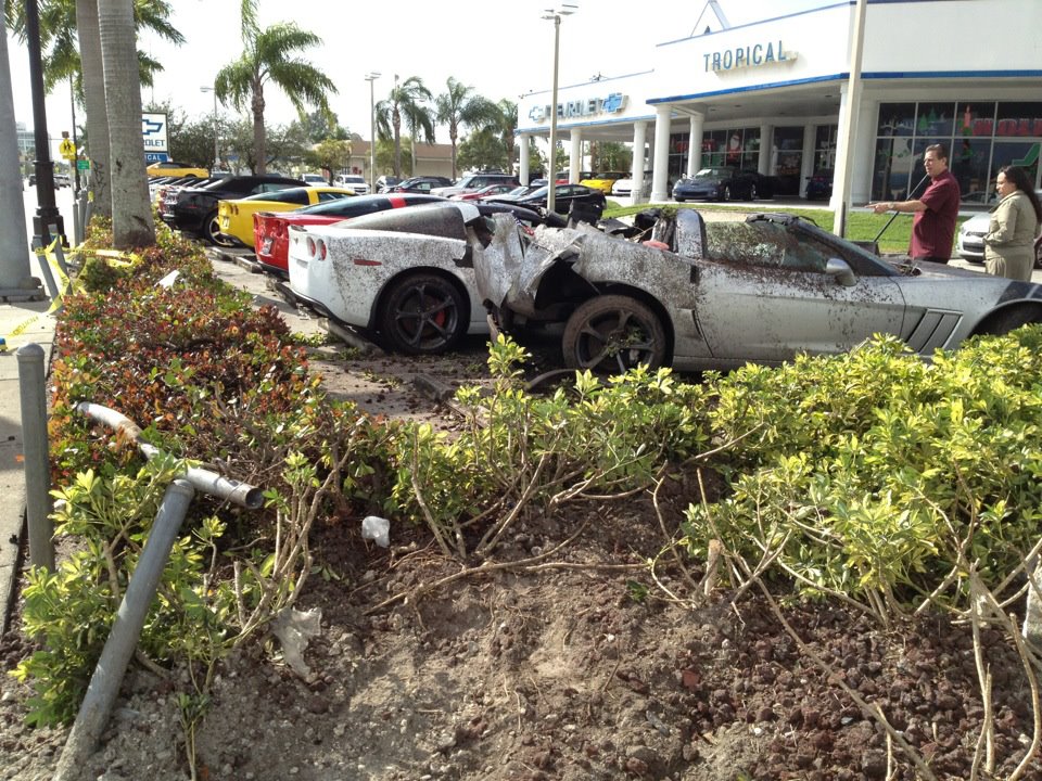 Drunk Driver Crashes Into Corvette Grand Sports at Chevy Dealership