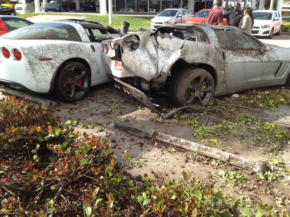 Drunk Driver Crashes Into Corvette Grand Sports at Chevy Dealership