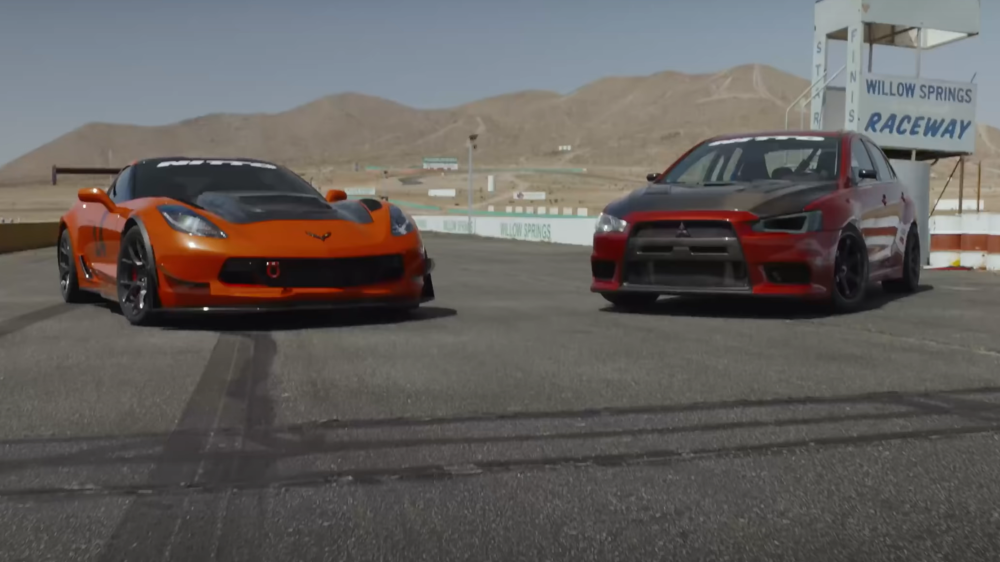 C7 Z06 Corvette vs Mitsubishi Lancer Evo X Nitto Tire Driving Line Driver Battles