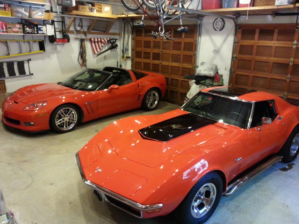 2012 Inferno Orange Grand Sport Corvette 4LT and 1972 Corvette Coupe