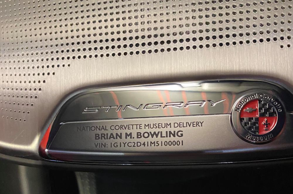 2021 Corvette VIN 001 plaque