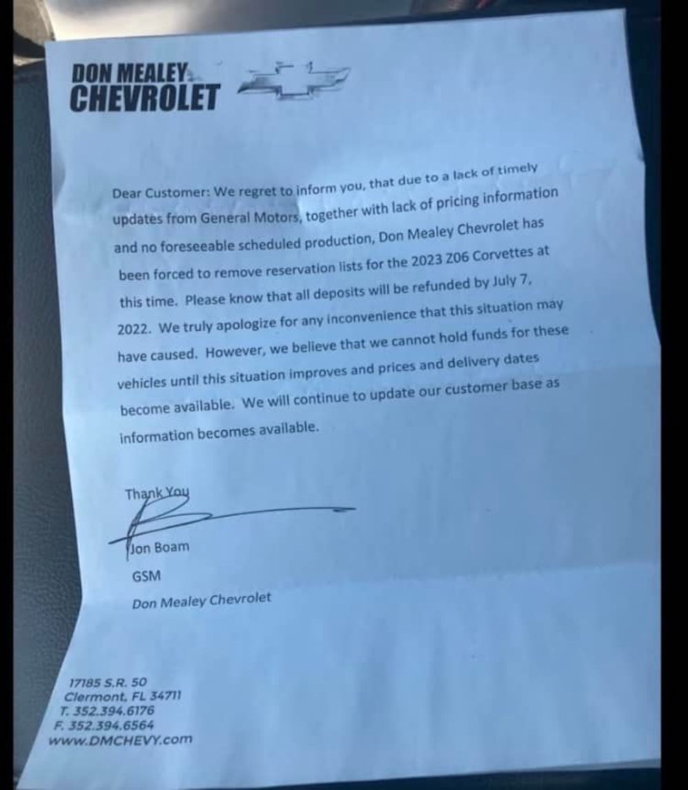 2023 Corvette Z06 Customer Letter