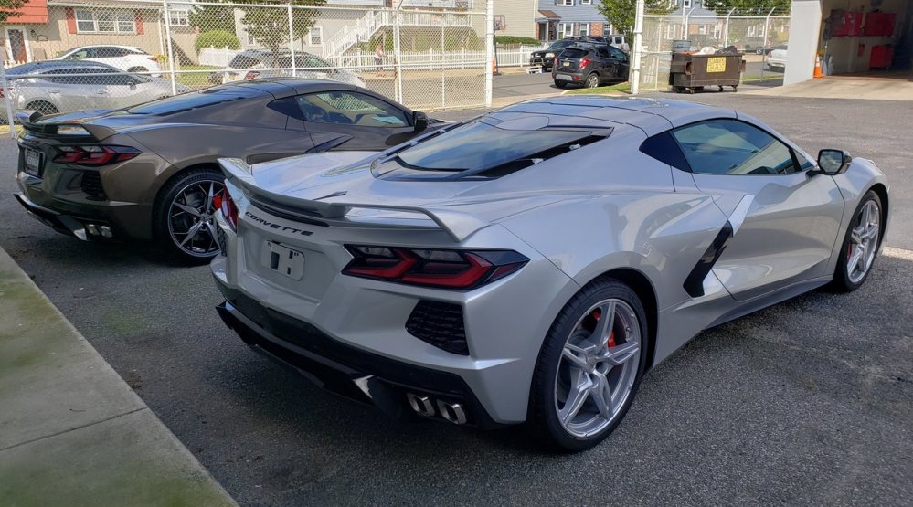 C8 Corvette in Blade Silver and Zeus Bronze