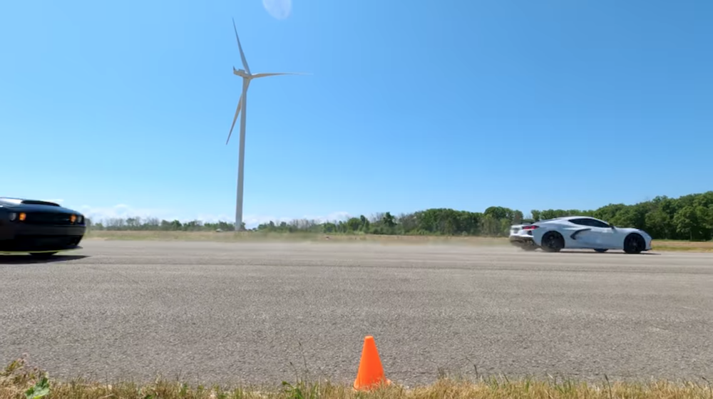 C8 vs Dodge Demon Drag Race