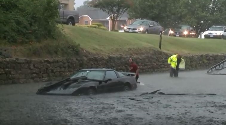 Corvette C4 flooded and mostly underwater