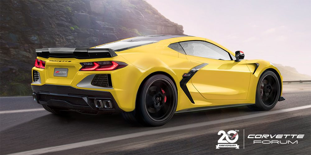 Corvette Forum C8 Corvette Z06 Yellow Rear Render