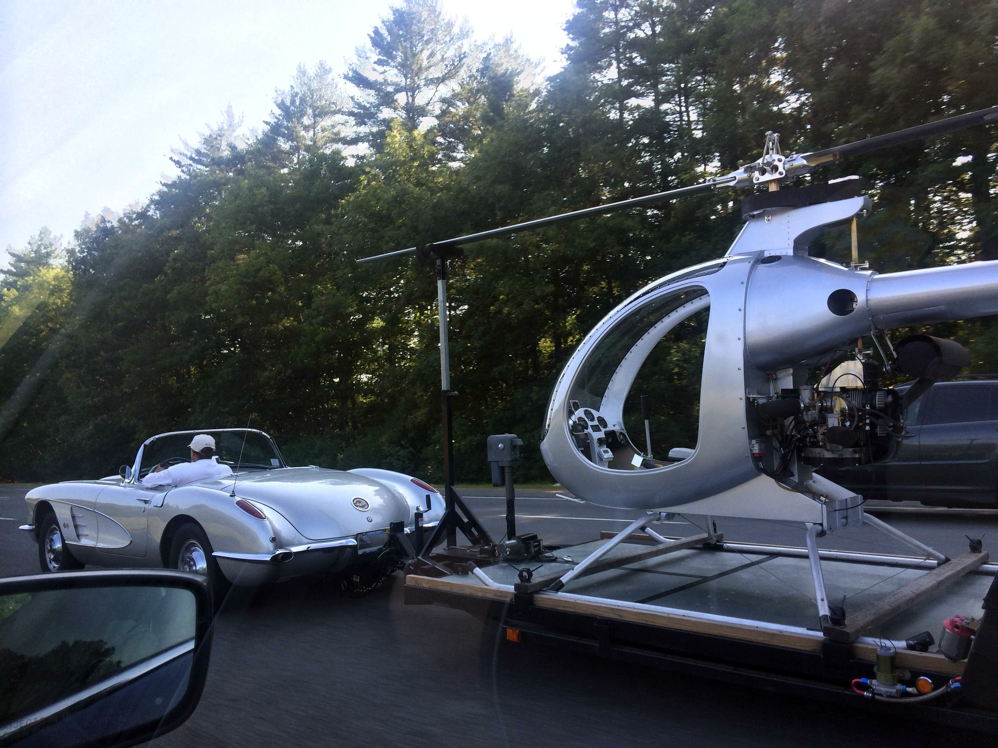 Corvette Towing a Helicopter