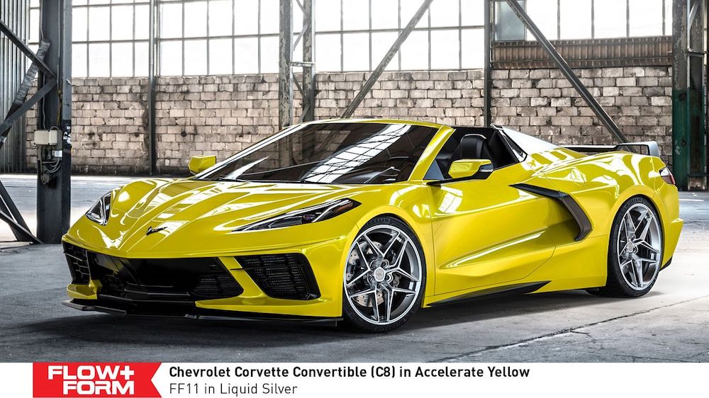 FF11 HRE FlowForm wheels, Accelerate Yellow C8 Corvette front