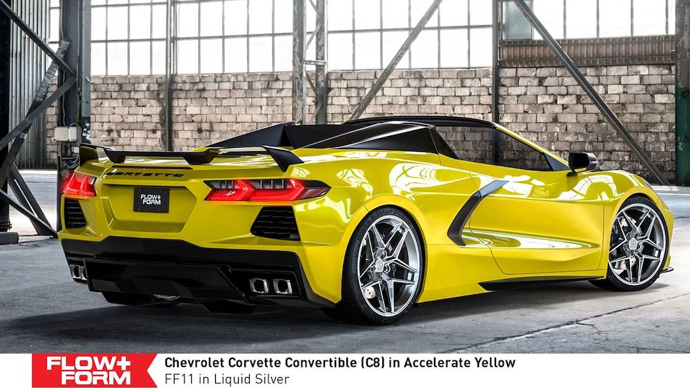 FF11 HRE FlowForm wheels, Accelerate Yellow C8 Corvette rear