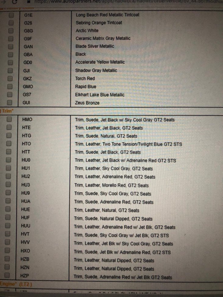 Mid-engine C8 Corvette Zora Options List Order Form 2020 2021 News