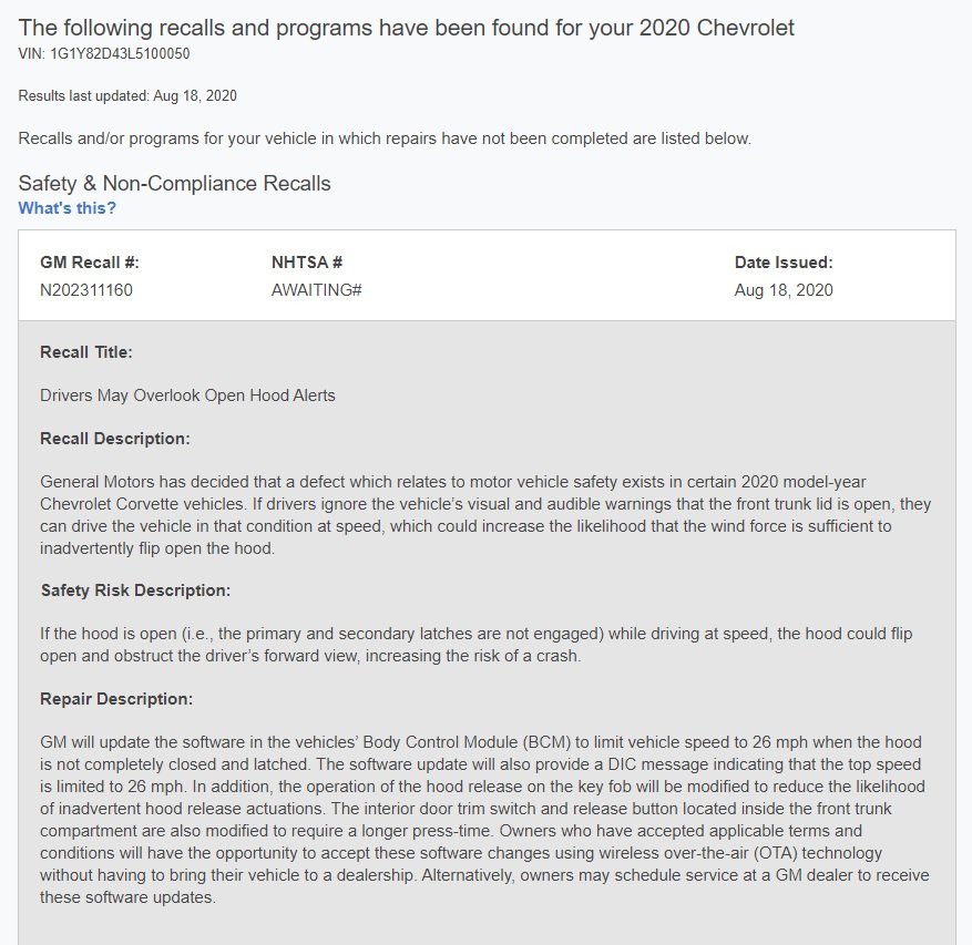 GM front trunk software recall