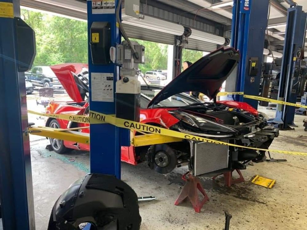 C8 Corvette Falls Off Lift at Dealership