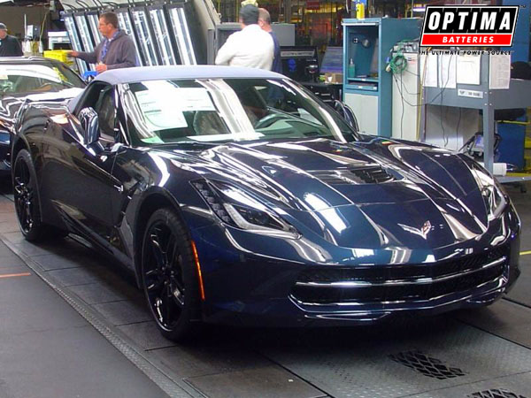 Night Race Blue Metallic C7 Corvette Stingray Convertible on Production Line Home