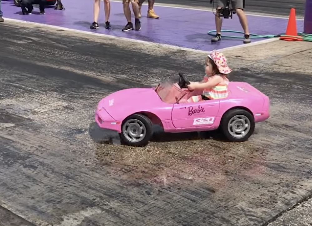 Little Girl Rips Donuts In Barbie Corvette