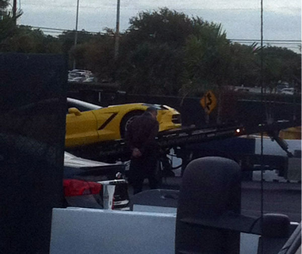 Velocity Yellow C7 Corvette Stingray Damaged at the Texas State Fair