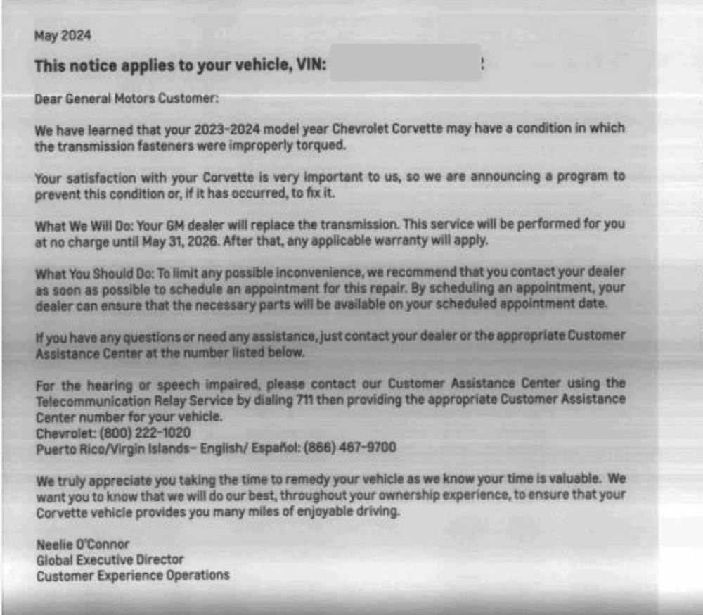 Transmission recall notice